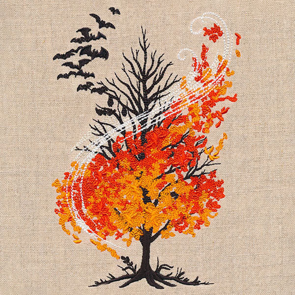 Haunted Autumn Windswept Bats Tree