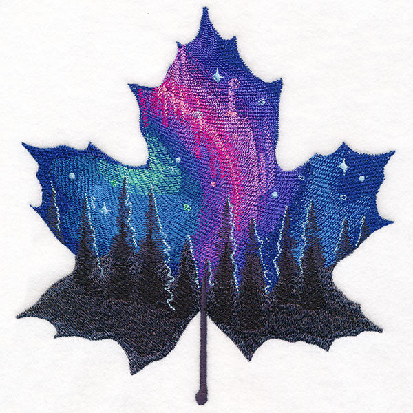 Northern Lights Maple Leaf Silhouette