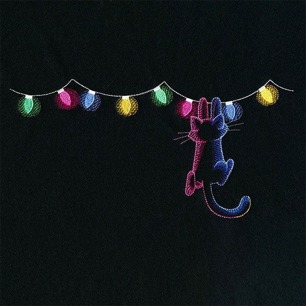 Hanging On Christmas Lights Cat