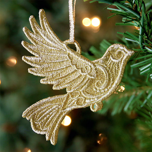 Gilded Texture Christmas Ornament - Dove (Lace)