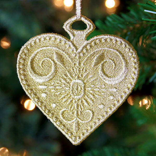 Gilded Texture Christmas Ornament - Heart (Lace)
