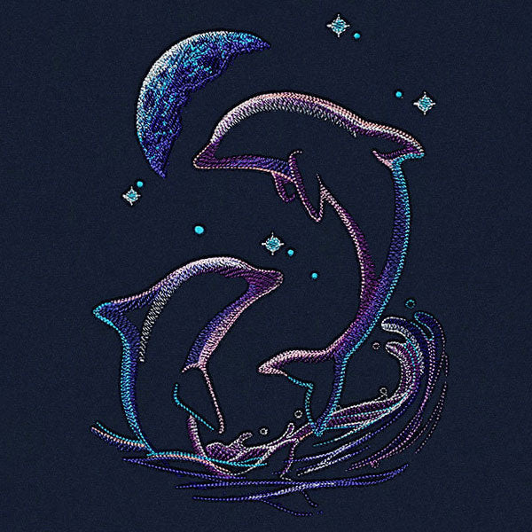 Under the Crescent Moon Leaping Dolphins