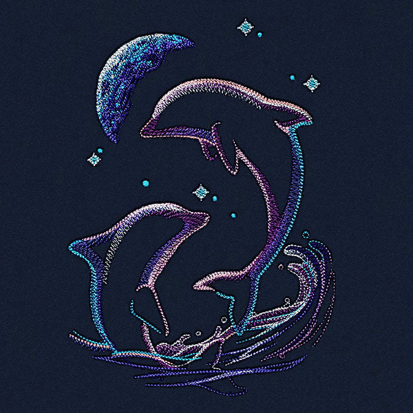 Under the Crescent Moon Leaping Dolphins
