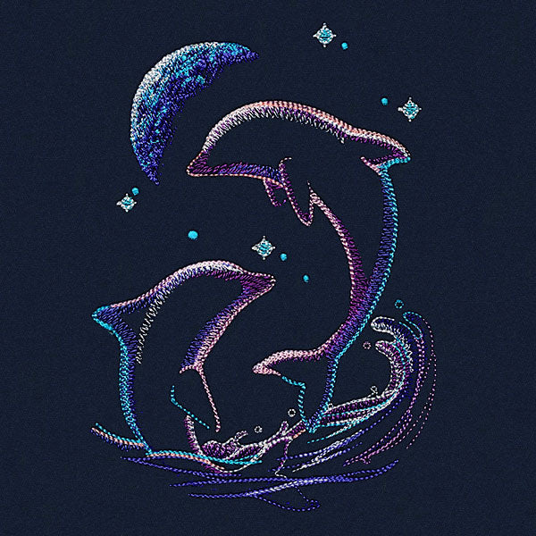 Under the Crescent Moon Leaping Dolphins