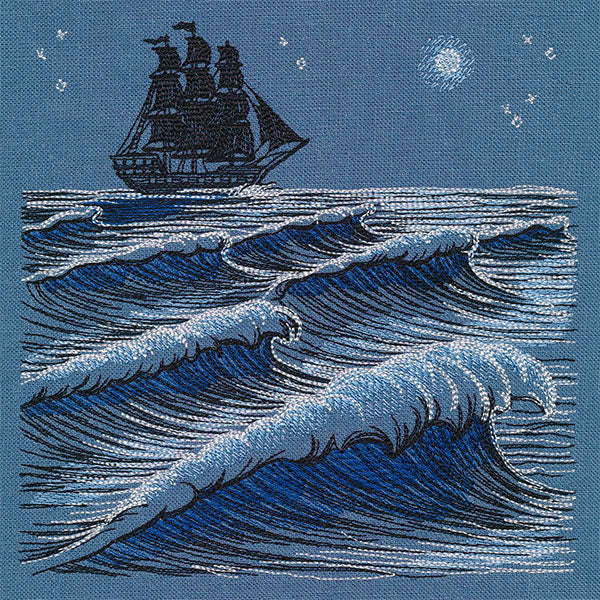 Clipper Ship at Midnight Ocean Scene