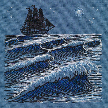 Clipper Ship at Midnight Ocean Scene