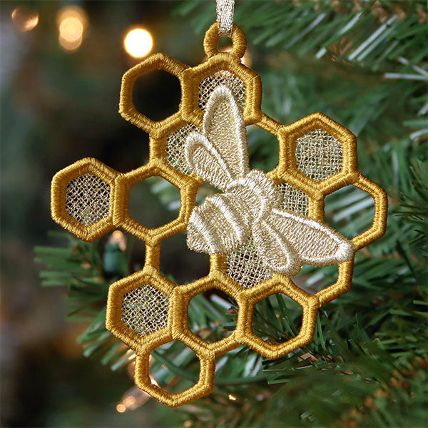 Bee Merry Honeycomb Ornament (Lace)