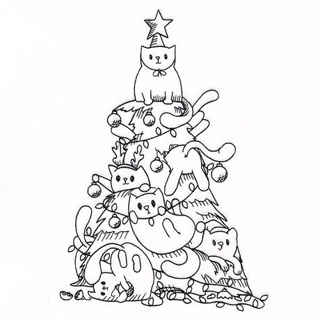 Merry Mischief Christmas Tree Cats Etching