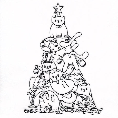 Merry Mischief Christmas Tree Cats Etching