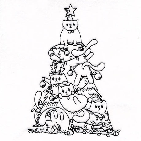 Merry Mischief Christmas Tree Cats Etching