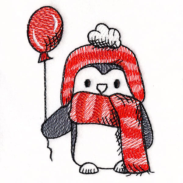 Penguin in Winter - Holding a Balloon