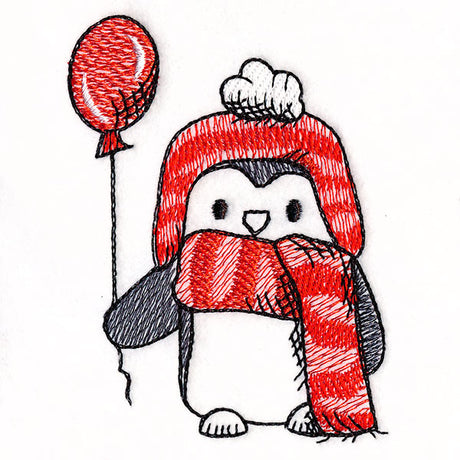 Penguin in Winter - Holding a Balloon
