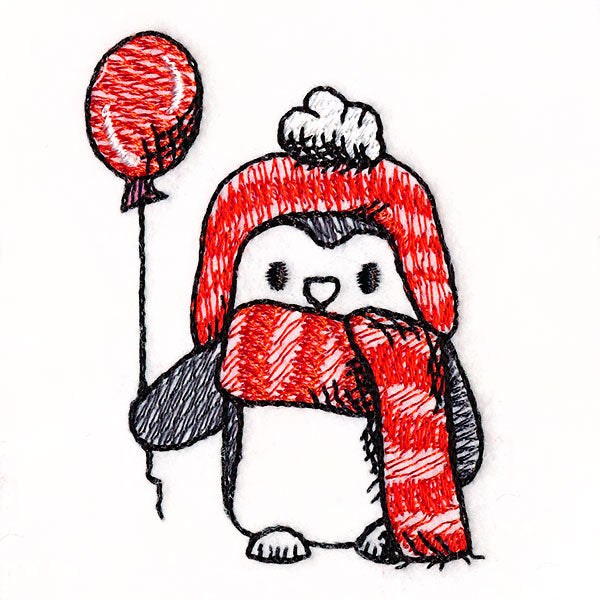 Penguin in Winter - Holding a Balloon