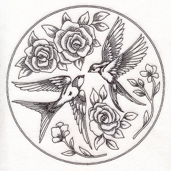 Intricate Swallows and Blooms