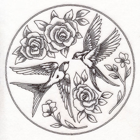 Intricate Swallows and Blooms