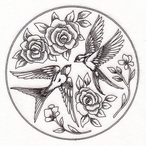 Intricate Swallows and Blooms