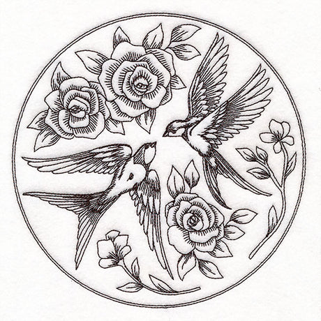 Intricate Swallows and Blooms