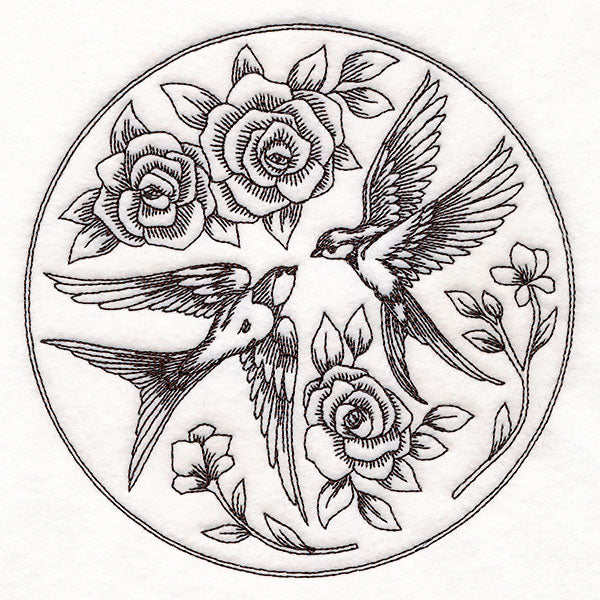Intricate Swallows and Blooms