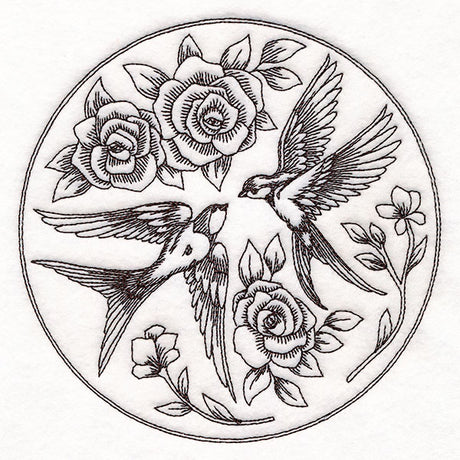 Intricate Swallows and Blooms