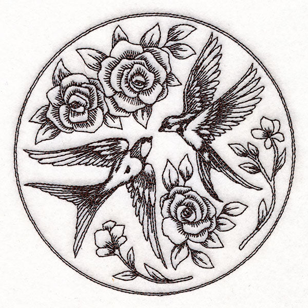 Intricate Swallows and Blooms