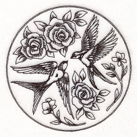 Intricate Swallows and Blooms