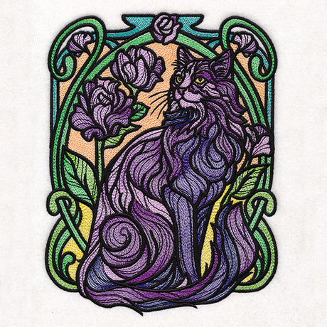 Stained Glass Art Nouveau Cat