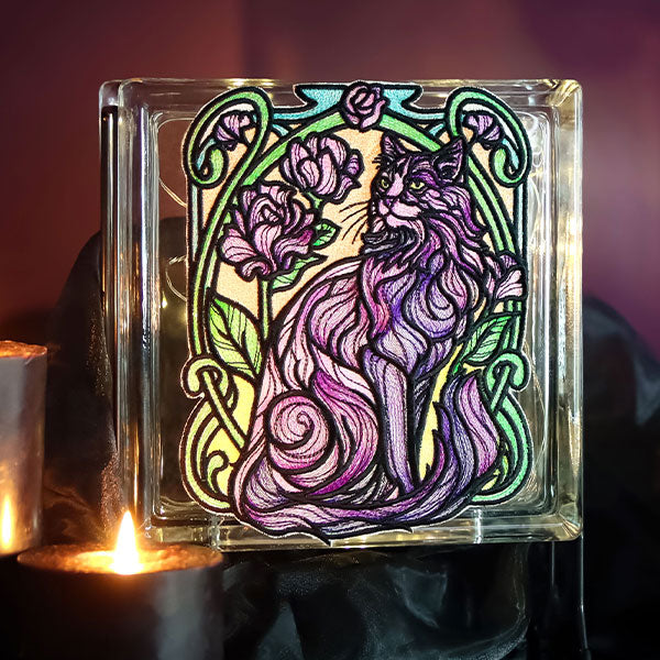 Stained Glass Art Nouveau Cat