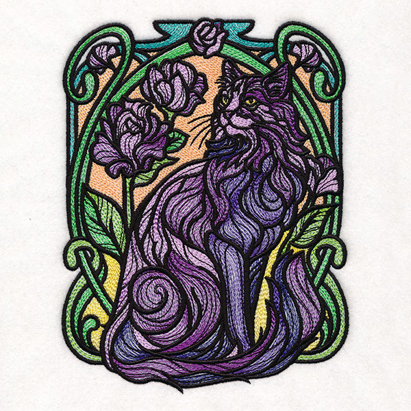 Stained Glass Art Nouveau Cat
