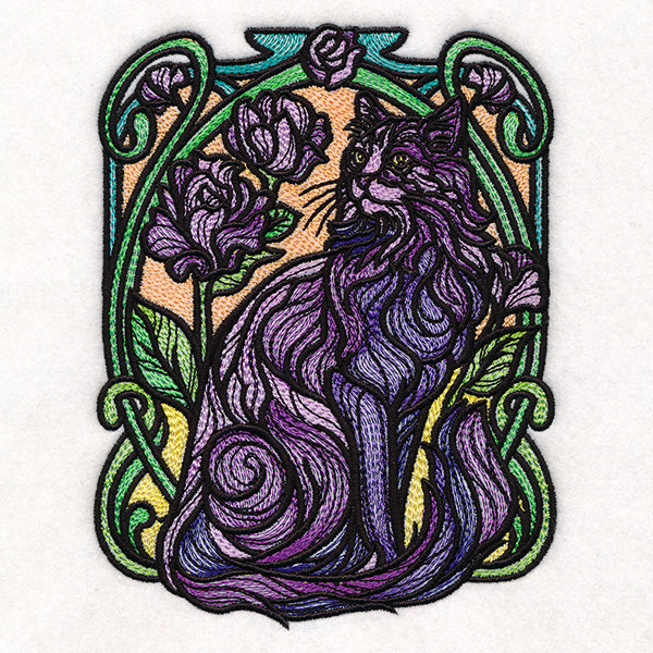 Stained Glass Art Nouveau Cat