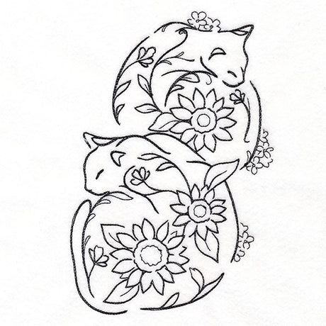 Floral Feline - Curled Up Kitties