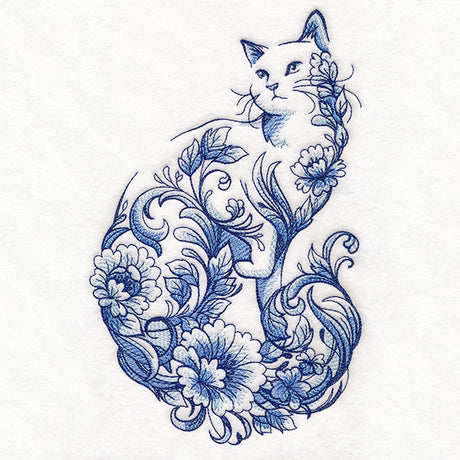 Delft Blue Floral Cat
