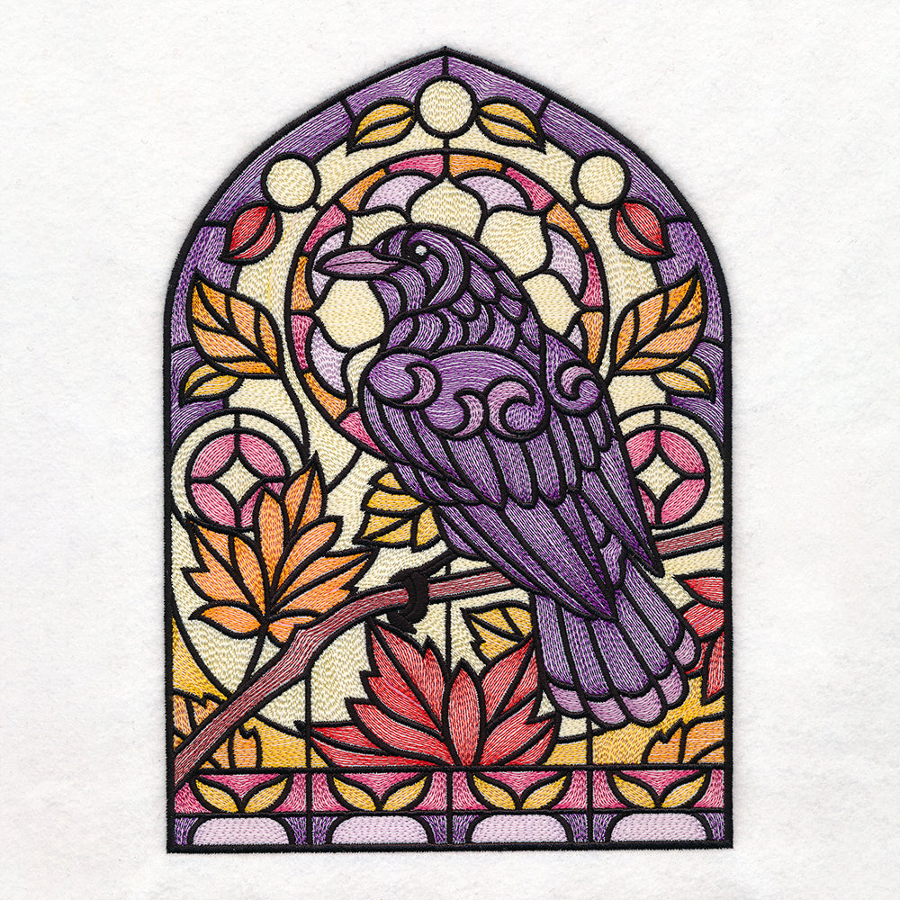 Stained Glass Fall Raven - Perched