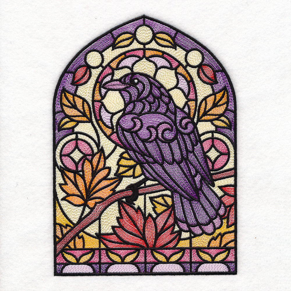Stained Glass Fall Raven - Perched