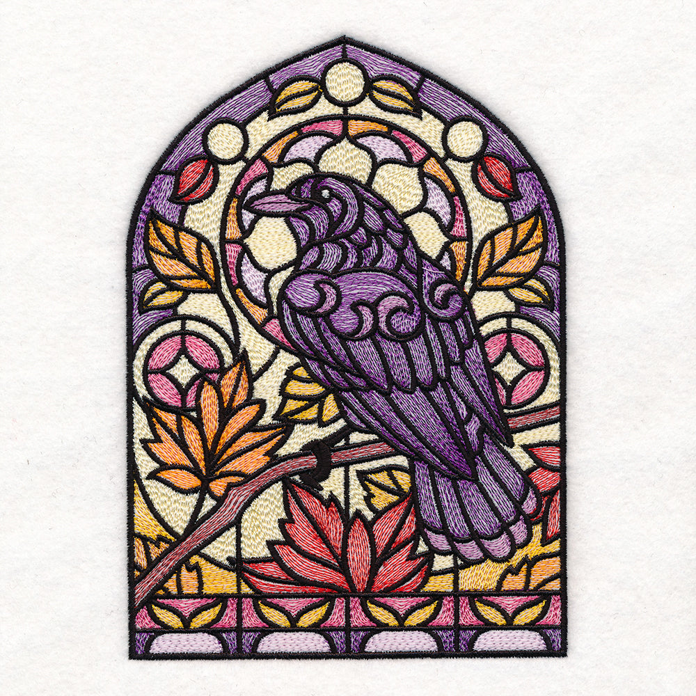 Stained Glass Fall Raven - Perched