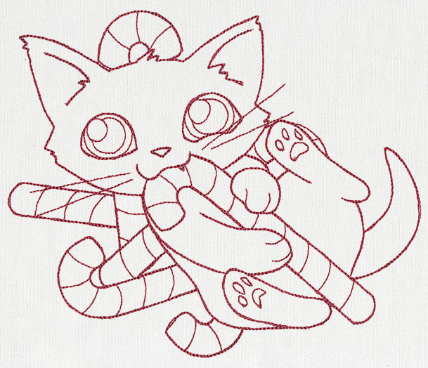 Feline Festive Outlines - Candy Cane Kitty