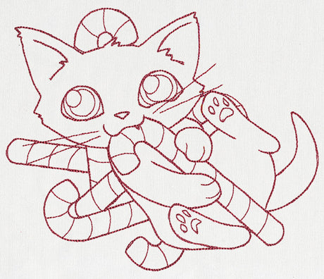 Feline Festive Outlines - Candy Cane Kitty