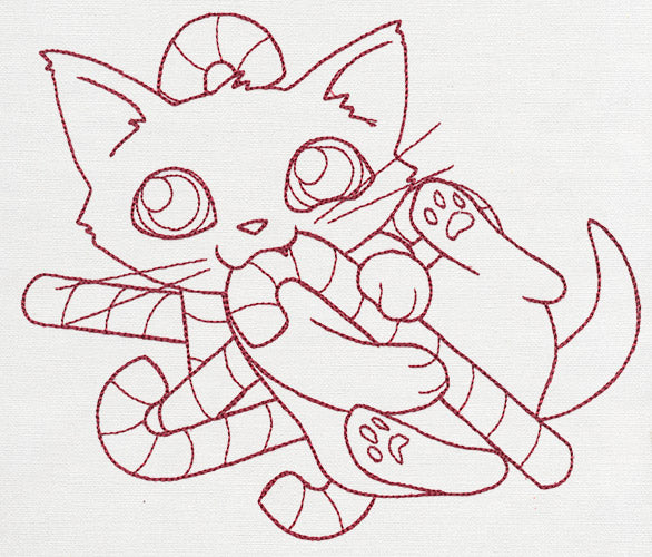 Feline Festive Outlines - Candy Cane Kitty