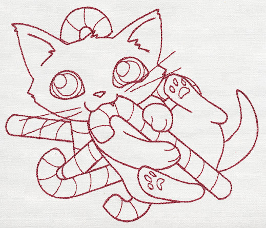 Feline Festive Outlines - Candy Cane Kitty