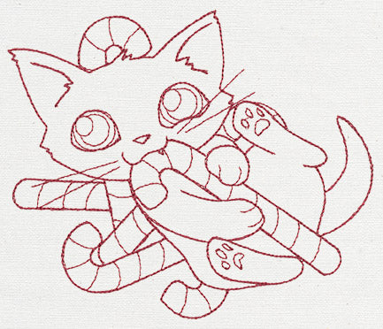 Feline Festive Outlines - Candy Cane Kitty