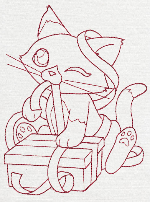 Feline Festive Outlines - Kitty Present