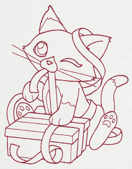 Feline Festive Outlines - Kitty Present
