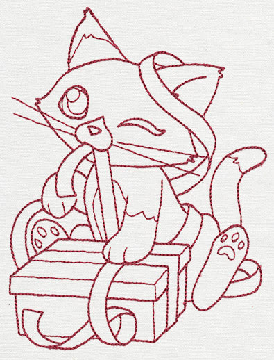 Feline Festive Outlines - Kitty Present