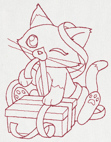 Feline Festive Outlines - Kitty Present