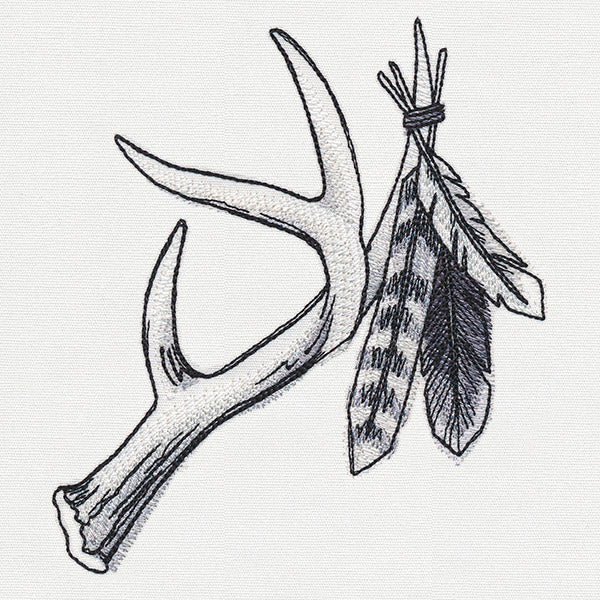 Ink & Wash - Antler and Feathers