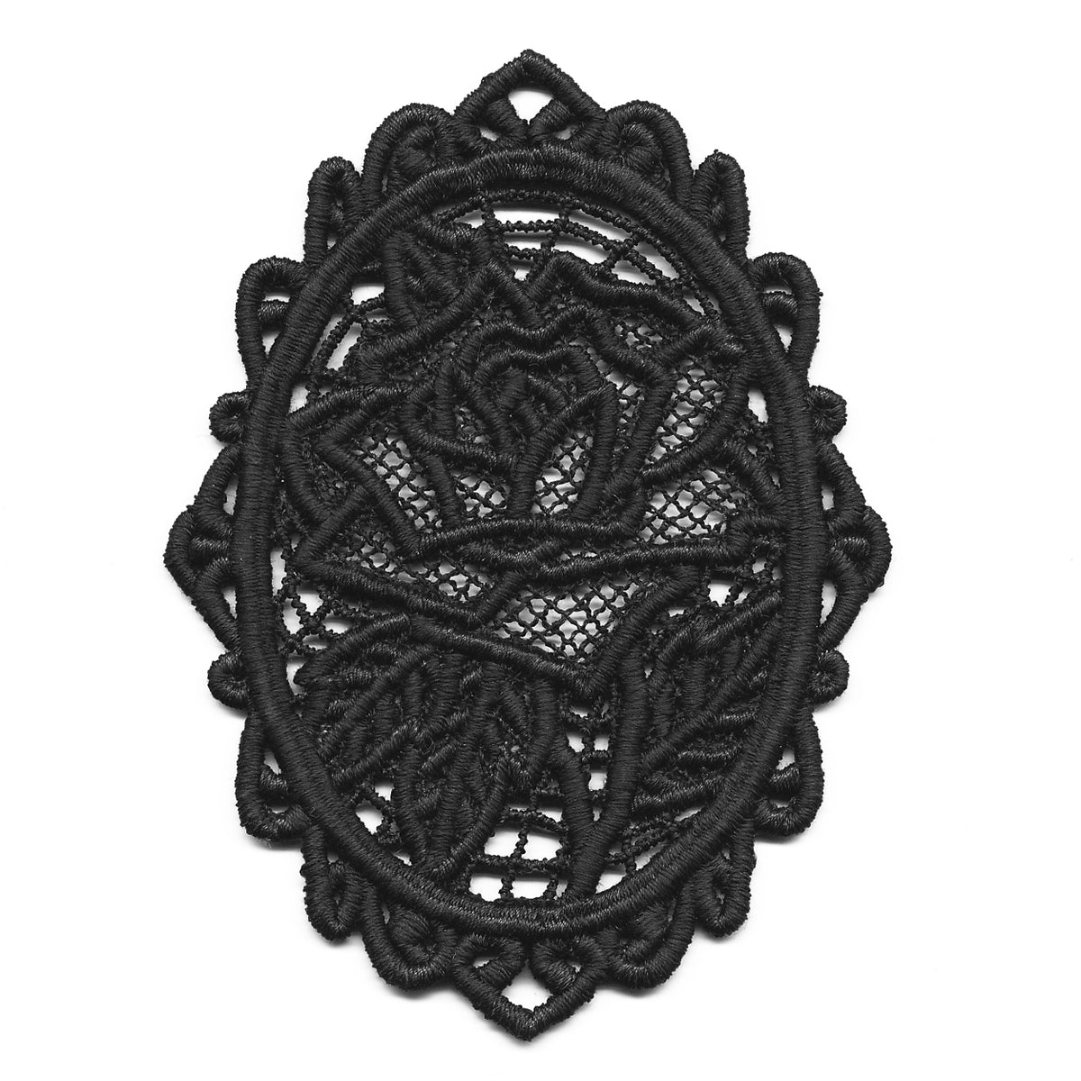 Black lace embroidery design featuring a detailed rose cameo; digitally downloadable machine embroidery design.
