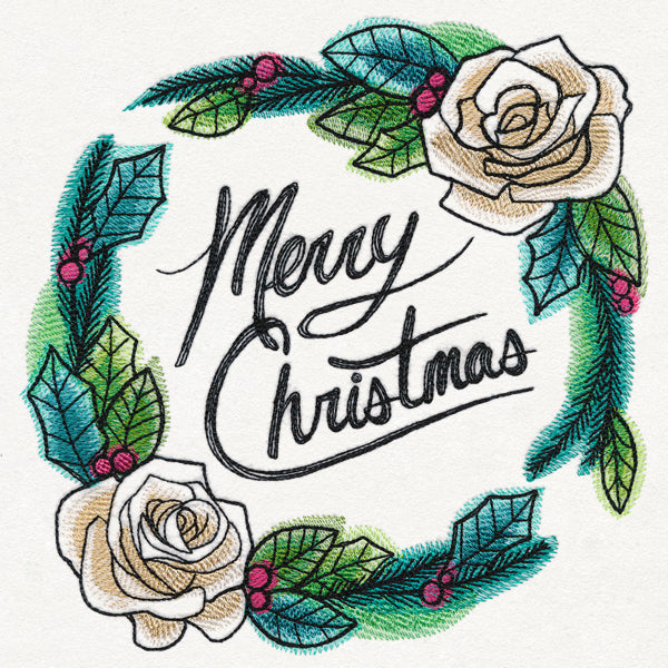 Merry Christmas Watercolor Wreath