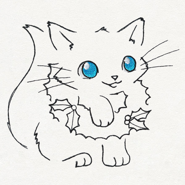 Meowy Christmas Cat with Wreath