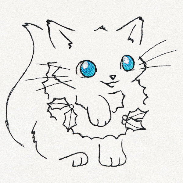 Meowy Christmas Cat with Wreath