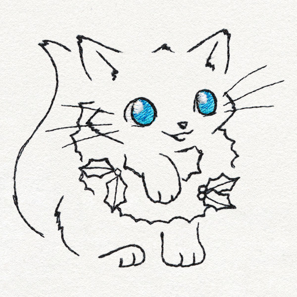 Meowy Christmas Cat with Wreath