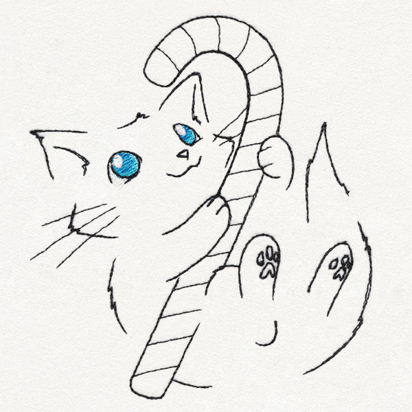 Meowy Christmas Cat with Candy Cane